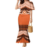 Personalised Tonga Tailulu College Family Matching Mermaid Dress and Hawaiian Shirt Polynesian Ngatu Tribal LT9 Mom's Dress Orange - Polynesian Pride