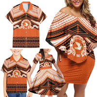 Personalised Tonga Tailulu College Family Matching Off Shoulder Short Dress and Hawaiian Shirt Polynesian Ngatu Tribal LT9 - Polynesian Pride