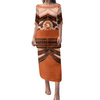 Personalised Tonga Tailulu College Family Matching Puletasi and Hawaiian Shirt Polynesian Ngatu Tribal LT9 Mom's Dress Orange - Polynesian Pride