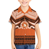 Personalised Tonga Tailulu College Family Matching Puletasi and Hawaiian Shirt Polynesian Ngatu Tribal LT9 Son's Shirt Orange - Polynesian Pride