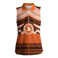 Personalised Tonga Tailulu College Women Sleeveless Polo Shirt Polynesian Ngatu Tribal LT9 Female Orange - Polynesian Pride