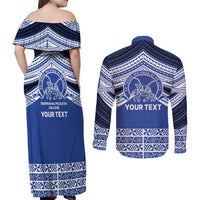Personalised Tonga Taufa'ahau Pilolevu College Couples Matching Off Shoulder Maxi Dress and Long Sleeve Button Shirt Polynesian Ngatu Tribal LT9 - Polynesian Pride