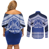 Personalised Tonga Taufa'ahau Pilolevu College Couples Matching Off Shoulder Short Dress and Long Sleeve Button Shirt Polynesian Ngatu Tribal LT9 - Polynesian Pride