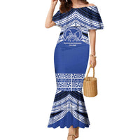Personalised Tonga Taufa'ahau Pilolevu College Family Matching Mermaid Dress and Hawaiian Shirt Polynesian Ngatu Tribal LT9 Mom's Dress Blue - Polynesian Pride