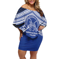 Personalised Tonga Taufa'ahau Pilolevu College Family Matching Off Shoulder Short Dress and Hawaiian Shirt Polynesian Ngatu Tribal LT9 Mom's Dress Blue - Polynesian Pride