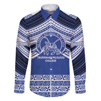 Personalised Tonga Taufa'ahau Pilolevu College Family Matching Puletasi and Hawaiian Shirt Polynesian Ngatu Tribal LT9 Dad's Shirt - Long Sleeve Blue - Polynesian Pride