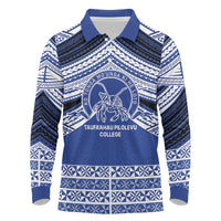 Personalised Tonga Taufa'ahau Pilolevu College Long Sleeve Polo Shirt Polynesian Ngatu Tribal LT9 Blue - Polynesian Pride
