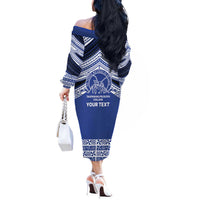 Personalised Tonga Taufa'ahau Pilolevu College Off The Shoulder Long Sleeve Dress Polynesian Ngatu Tribal LT9 - Polynesian Pride