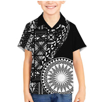Black Tongan Ngatu Fonulei Pattern Family Matching Mermaid Dress and Hawaiian Shirt LT9 Son's Shirt Black - Polynesian Pride