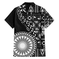 Black Tongan Ngatu Fonulei Pattern Family Matching Off The Shoulder Long Sleeve Dress and Hawaiian Shirt