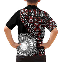 Red Tongan Ngatu Fonulei Pattern Family Matching Off Shoulder Maxi Dress and Hawaiian Shirt LT9 - Polynesian Pride