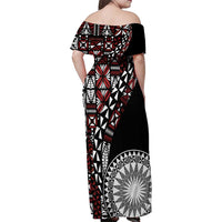Red Tongan Ngatu Fonulei Pattern Family Matching Off Shoulder Maxi Dress and Hawaiian Shirt LT9 - Polynesian Pride