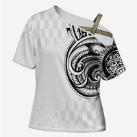 Hawaii and Japanese Culture Personalised Cross Shoulder Shirt With Polynesian Tribal Tattoo Style LT9 Female White - Polynesian Pride