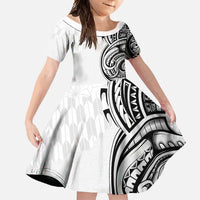 Hawaii and Japanese Culture Personalised Family Matching Tank Maxi Dress and Hawaiian Shirt With Polynesian Tribal Tattoo Style LT9 Daughter's Dress White - Polynesian Pride