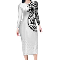 Hawaii and Japanese Culture Personalised Long Sleeve Bodycon Dress With Polynesian Tribal Tattoo Style LT9 Long Dress White - Polynesian Pride