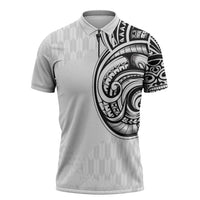 Hawaii and Japanese Culture Personalised Zipper Polo Shirt With Polynesian Tribal Tattoo Style LT9 White - Polynesian Pride