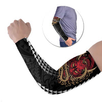 Hawaii and Japanese Oni Mask Personalised Arm Sleeves Kakau Pattern Dark Art Style - Polynesian Pride