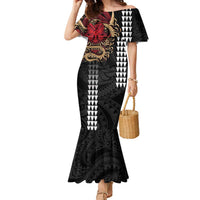 Hawaii and Japanese Oni Mask Personalised Family Matching Mermaid Dress and Hawaiian Shirt Kakau Pattern Dark Art Style LT9 Mom's Dress Black - Polynesian Pride