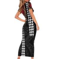 Hawaii and Japanese Oni Mask Personalised Family Matching Short Sleeve Bodycon Dress and Hawaiian Shirt Kakau Pattern Dark Art Style LT9 - Polynesian Pride