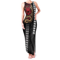 Hawaii and Japanese Oni Mask Personalised Family Matching Tank Maxi Dress and Hawaiian Shirt Kakau Pattern Dark Art Style LT9 Mom's Dress Black - Polynesian Pride