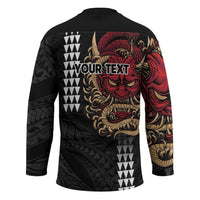 Hawaii and Japanese Oni Mask Personalised Hockey Jersey Kakau Pattern Dark Art Style - Polynesian Pride