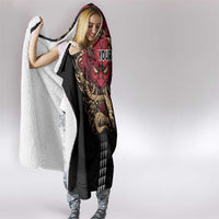 Hawaii and Japanese Oni Mask Personalised Hooded Blanket Kakau Pattern Dark Art Style