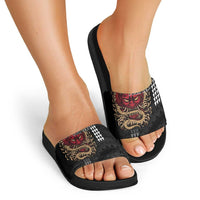 Hawaii and Japanese Oni Mask Personalised Slide Sandals Kakau Pattern Dark Art Style - Polynesian Pride