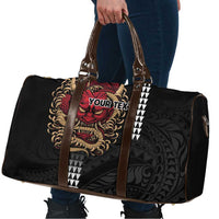 Hawaii and Japanese Oni Mask Personalised Travel Bag Kakau Pattern Dark Art Style - Polynesian Pride