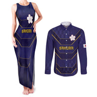 Japan Pacific Rugby 2022-23 Custom Couples Matching Tank Maxi Dress and Long Sleeve Button Shirt Blue Sakura Japanese Wave Pattern