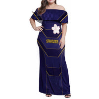 Japan Pacific Rugby 2022-23 Custom Family Matching Off Shoulder Maxi Dress and Hawaiian Shirt Blue Sakura Japanese Wave Pattern LT9 Mom's Dress Blue - Polynesian Pride
