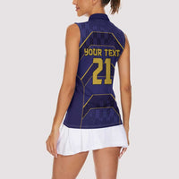 Japan Pacific Rugby 2022-23 Custom Women Sleeveless Polo Shirt Blue Sakura Japanese Wave Pattern