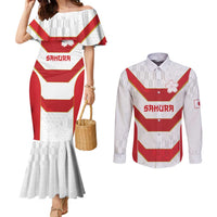 Japan Pacific Rugby 2022-23 Custom Couples Matching Mermaid Dress and Long Sleeve Button Shirt Red Sakura Japanese Wave Pattern