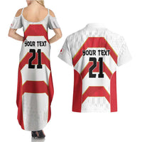 Japan Pacific Rugby 2022-23 Custom Couples Matching Summer Maxi Dress and Hawaiian Shirt Red Sakura Japanese Wave Pattern