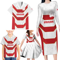 Japan Pacific Rugby 2022-23 Custom Family Matching Long Sleeve Bodycon Dress and Hawaiian Shirt Red Sakura Japanese Wave Pattern