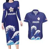 Japan Pacific Rugby Custom Couples Matching Long Sleeve Bodycon Dress and Hawaiian Shirt Go Sakura Japanese Wave Pattern