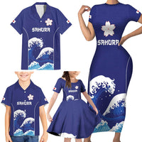 Japan Pacific Rugby Custom Family Matching Short Sleeve Bodycon Dress and Hawaiian Shirt Go Sakura Japanese Wave Pattern