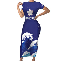 Japan Pacific Rugby Custom Family Matching Short Sleeve Bodycon Dress and Hawaiian Shirt Go Sakura Japanese Wave Pattern