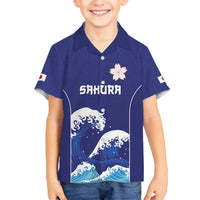 Japan Pacific Rugby Custom Family Matching Summer Maxi Dress and Hawaiian Shirt Go Sakura Japanese Wave Pattern LT9 Son's Shirt Blue - Polynesian Pride