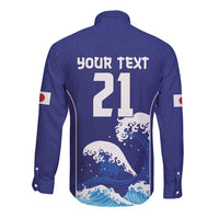 Japan Pacific Rugby Custom Long Sleeve Button Shirt Go Sakura Japanese Wave Pattern