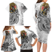 Japanese Samurai Warrior Family Matching Long Sleeve Bodycon Dress and Hawaiian Shirt White Polynesian Tattoo Style LT9 - Polynesian Pride