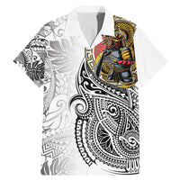 Japanese Samurai Warrior Family Matching Mermaid Dress and Hawaiian Shirt White Polynesian Tattoo Style LT9 Dad's Shirt - Short Sleeve White - Polynesian Pride