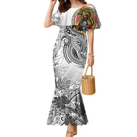Japanese Samurai Warrior Family Matching Mermaid Dress and Hawaiian Shirt White Polynesian Tattoo Style LT9 Mom's Dress White - Polynesian Pride