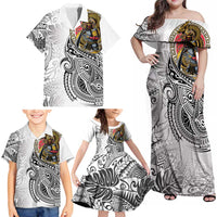 Japanese Samurai Warrior Family Matching Off Shoulder Maxi Dress and Hawaiian Shirt White Polynesian Tattoo Style LT9 - Polynesian Pride