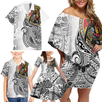 Japanese Samurai Warrior Family Matching Off Shoulder Short Dress and Hawaiian Shirt White Polynesian Tattoo Style LT9 - Polynesian Pride