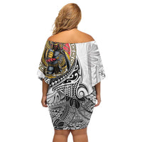 Japanese Samurai Warrior Family Matching Off Shoulder Short Dress and Hawaiian Shirt White Polynesian Tattoo Style LT9 - Polynesian Pride