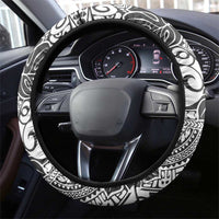 Japanese Samurai Warrior Steering Wheel Cover White Polynesian Tattoo Style