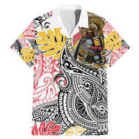 Japanese Samurai Warrior Family Matching Mermaid Dress and Hawaiian Shirt Colorful Polynesian Tattoo Style LT9 Dad's Shirt - Short Sleeve White - Polynesian Pride
