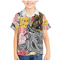 Japanese Samurai Warrior Family Matching Mermaid Dress and Hawaiian Shirt Colorful Polynesian Tattoo Style LT9 Son's Shirt White - Polynesian Pride