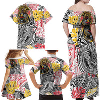 Japanese Samurai Warrior Family Matching Off Shoulder Maxi Dress and Hawaiian Shirt Colorful Polynesian Tattoo Style LT9 - Polynesian Pride
