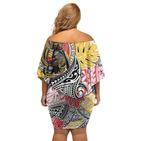 Japanese Samurai Warrior Family Matching Off Shoulder Short Dress and Hawaiian Shirt Colorful Polynesian Tattoo Style LT9 - Polynesian Pride